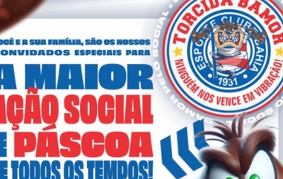 Principal organizada do Bahia, Bamor realiza ação social de páscoa neste domingo; saiba detalhes