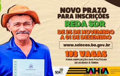 REDA da SDR terá novo prazo e inscrições estarão abertas de 25 de novembro a 1 de dezembro