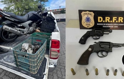 Polícia Civil da Bahia prende homem e apreende armas e peças de motos em Feira de Santana