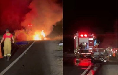 Carro pega fogo na entrada de Praia do Forte, no Litoral Norte