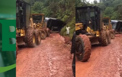 VÍDEO: Após interdição em ponte do Extremo Sul, veículos ficam atolados em desvio criado