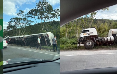 Carreta tomba na BR-324 e deixa trânsito livre após susto em Simões Filho