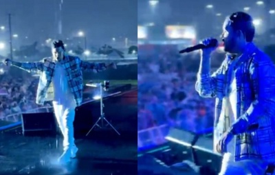 VÍDEO: Thiago Aquino agita em show lotado e toma "banho na calha da chuva" no palco do Parque de Exposições