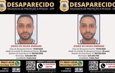 Homem desaparecido em Salvador: família busca informações sobre Diogo de Souza Andrade
