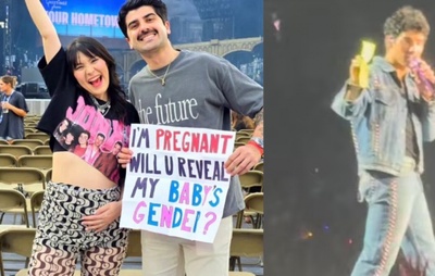Paty Leda descobre sexo do bebê em show dos Jonas Brothers com anúncio para 70 mil pessoas