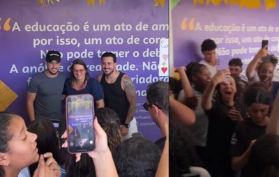VÍDEO: Ônibus da dupla Iguinho e Lulinha quebra e dupla resolve visitar escola estadual na Bahia