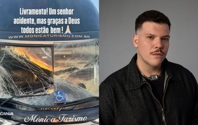 Ônibus do cantor Ferrugem se envolve em acidente na BR-290 após show no RS