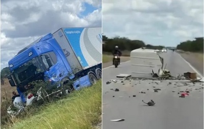 Pastor morre esmagado em colisão tripla na BR-407; caminhões envolvidos